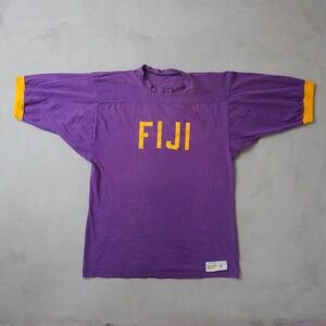 Vintage Russell Athletic FIJI Wheels Jersey Shirt L Mens Purple Gold 70s USA